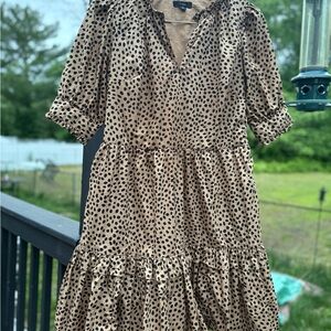 J. Crew Polka Dot Ruffle Blouse in Tan and Black